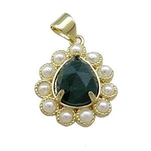 Copper Teardrop Pendant Pave Malachite Pearlized Resin Gold Plated, approx 16-18mm