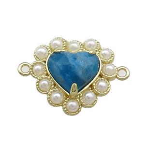 Copper Heart Connector Pave Blue Apatite Pearlized Resin Gold Plated, approx 18mm