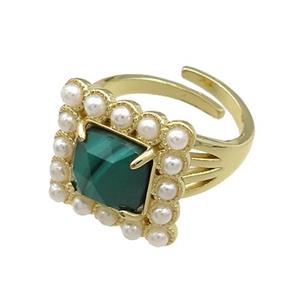 Copper Rings Pave Malachite Pearlized Resin Adjustable Square Gold Plated, approx 17x17mm, 18mm dia