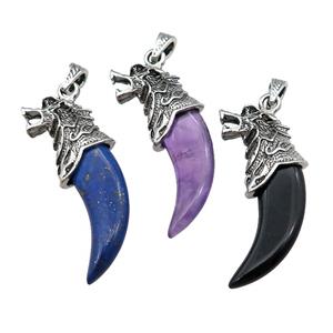 Alloy Wolf Pendant Pave Gemstone Antique Silver Mixed, approx 20-55mm
