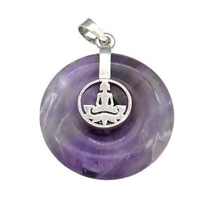 Natural Purple Amethyst Donut Pendant With Alloy Buddha OM, approx 30mm