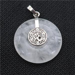 Natural Clear Quartz Donut Pendant With Alloy Chakra OM Symbol, approx 30mm