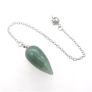 Green Aventurine Pendulum Pendant With Alloy Chain Platinum Plated, approx 14-30mm, 8mm, 16cm length