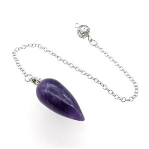 Purple Amethyst Pendulum Pendant With Alloy Chain Platinum Plated, approx 14-30mm, 8mm, 16cm length