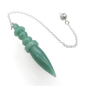 Green Aventurine Pendulum Pendant With Alloy Chain Platinum Plated, approx 14-65mm, 8mm, 16cm length