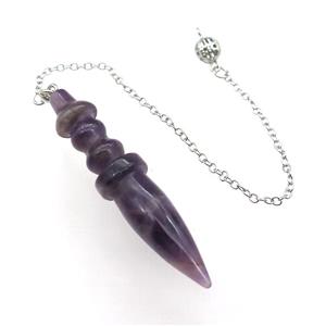 Purple Amethyst Pendulum Pendant With Alloy Chain Platinum Plated, approx 14-65mm, 8mm, 16cm length
