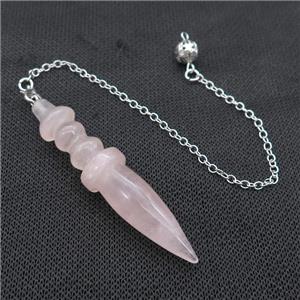 Pink Rose Quartz Pendulum Pendant With Alloy Chain Platinum Plated, approx 14-65mm, 8mm, 16cm length