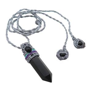 Black Obsidian Prism Necklace Gray Fabric Rope Cord, approx 12-50mm