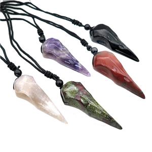 Gemstone Crow Skull Necklace Birds Black Nylon Rope Cord Mixed, approx 25-70mm