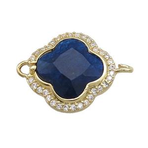 Jade Clover Connector Pave Zircon Darkblue Dye Gold Plated, approx 17mm