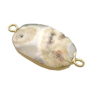 White Solar Quartz Oval Connector Faceted Gold Plated, approx 20-35mm