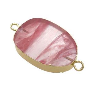 Pink Synthetic Quartz Oval Connector Flat Gold Plated, approx 20-35mm