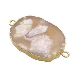 Cherry Agate Sakura Oval Connector Flat Gold Plated, approx 20-35mm