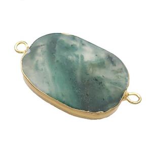 Green Moss Agate Oval Connector Flat Gold Plated, approx 20-35mm