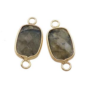 Labradorite Rectangle Connector Faceted Gold Plated, approx 11-18mm