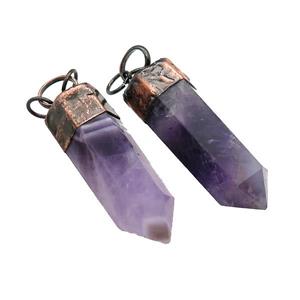 Natural Purple Amethyst Bullet Pendant Antique Red, approx 16-40mm