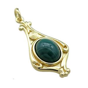 Copper Pendant Pave Green Malachite Gold Plated, approx 8-10mm, 15-28mm