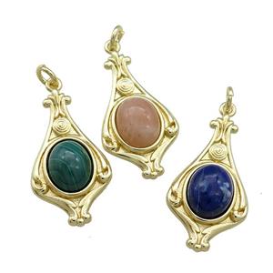 Copper Pendant Pave Gemstone Gold Plated Mixed, approx 8-10mm, 15-28mm