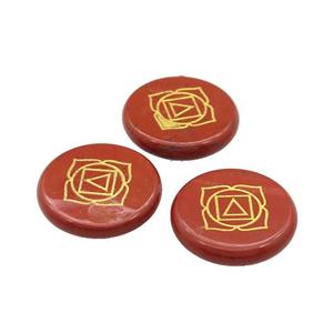 Natural Red Jasper Coin Beads Undrilled Yoga Chakra Element Symbols, approx 25mm