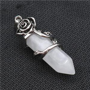 Natural Clear Quartz Prism Pendant Alloy Flower Wrapped, approx 10-40mm