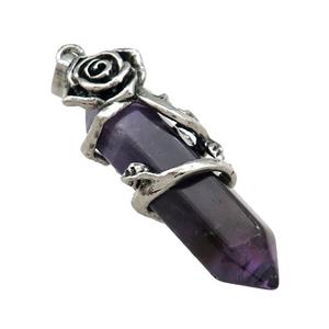 Natural Purple Amethyst Prism Pendant Alloy Flower Wrapped, approx 10-40mm