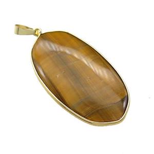 Natural Tiger Eye Stone Oval Pendant Gold Plated, approx 25-45mm