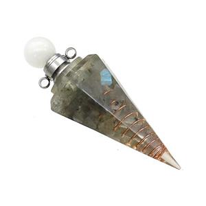 Natural Labradorite Chips Perfume Bottle Pendant Resin Cone Platinum Plated, approx 17-50mm