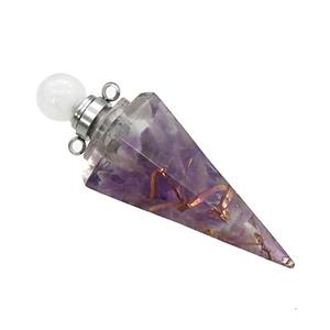 Natural Purple Amethyst Chips Perfume Bottle Pendant Resin Cone Platinum Plated, approx 17-50mm