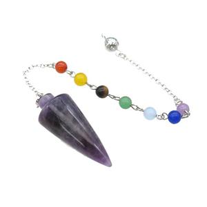 Natural Purple Amethyst Pendulum Pendant With Gemstone Chakra Chain Platinum Plated, approx 18-42mm, 6mm, 16cm length