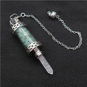 Green Aventurine Chips Pendulum Pendant Crystal With Copper Chain Platinum Plated, approx 5mm, 12mm, 5-80mm, 17cm length