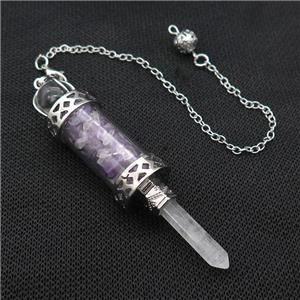Purple Amethyst Chips Pendulum Pendant Crystal With Copper Chain Platinum Plated, approx 5mm, 12mm, 5-80mm, 17cm length