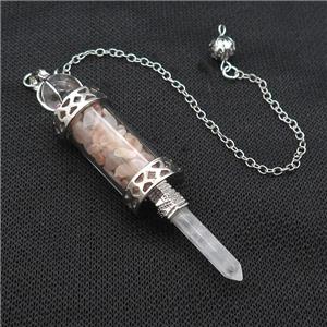 Pink Aventurine Chips Pendulum Pendant Crystal With Copper Chain Platinum Plated, approx 5mm, 12mm, 5-80mm, 17cm length