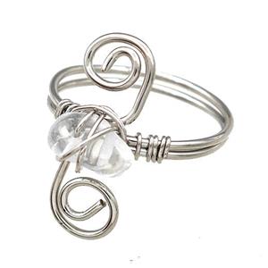 Copper Rings With Clear Quartz Wire Wrapped Platinum Plated, approx 6-8mm, 18mm dia