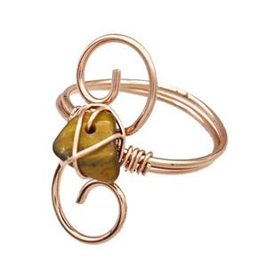 Copper Rings With Tiger Eye Stone Wire Wrapped Rose Gold, approx 6-8mm, 18mm dia