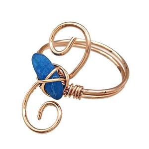 Copper Rings With Blue Apatite Wire Wrapped Rose Gold, approx 6-8mm, 18mm dia