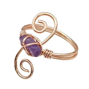 Copper Rings With Amethyst Wire Wrapped Rose Gold, approx 6-8mm, 18mm dia