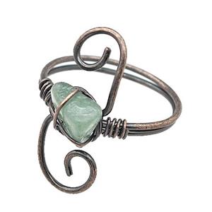 Copper Rings With Green Aventurine Wire Wrapped Antique Red, approx 6-8mm, 18mm dia