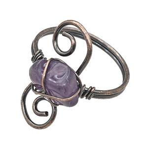 Copper Rings With Amethyst Wire Wrapped Antique Red, approx 6-8mm, 18mm dia
