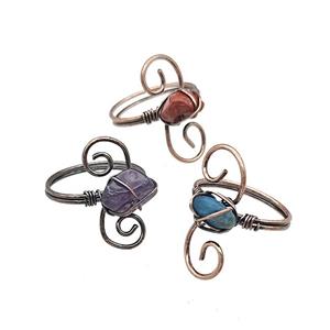 Copper Rings With Gemstone Wire Wrapped Antique Red Mixed, approx 6-8mm, 18mm dia