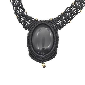 Black Obsidian Necklaces Adjustable Nylon Rope, approx 25-30mm