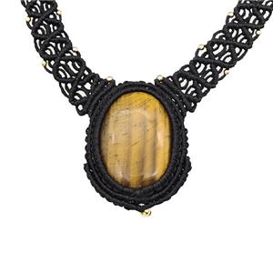 Natural Tiger Eye Stone Necklaces Adjustable Nylon Rope, approx 25-30mm