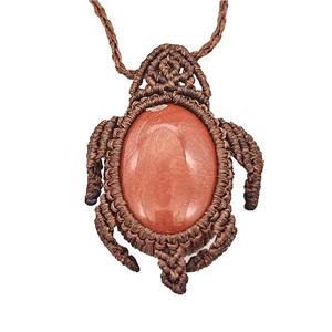Natural Red Jasper Necklace Tortoise Waxed Fabric Rose Brown, approx 25-30mm