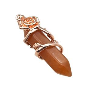 Red Aventurine Prism Pendant Cone Alloy Flower Wrapped Rose Gold, approx 10-40mm
