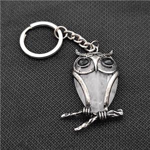 Owl Charms Keychain With Clear Quartz Alloy Platinum Plated, approx 26-40mm, 25mm