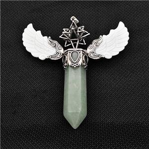 White Shell Angel Wings Pendant With Green Aventurine Prism Antique Silver, approx 14-55mm, 80mm