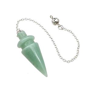 Natural Green Aventurine Dowsing Pendulum Pendant With Chain Platinum Plated, approx 18-48mm, 16cm length