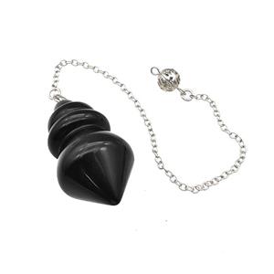 Natural Black Obsidian Dowsing Pendulum Pendant With Chain Platinum Plated, approx 25-42mm, 16cm length