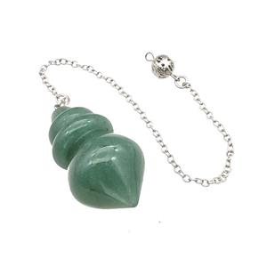 Natural Green Aventurine Dowsing Pendulum Pendant With Chain Platinum Plated, approx 25-42mm, 16cm length