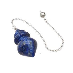 Natural Blue Lapis Lazuli Dowsing Pendulum Pendant With Chain Platinum Plated, approx 25-42mm, 16cm length