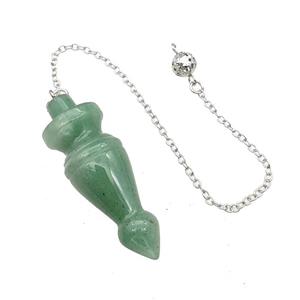 Natural Green Aventurine Dowsing Pendulum Pendant With Chain Platinum Plated, approx 18-50mm, 16cm length